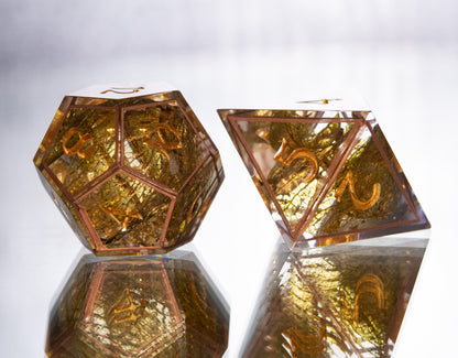 Golden Decay - 7 Piece Handmade Resin Dice