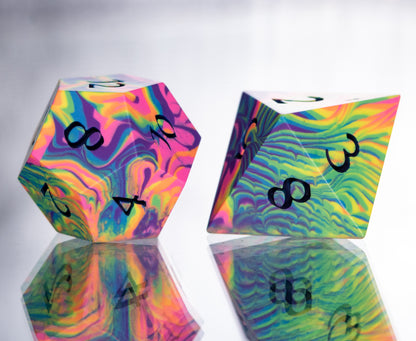 Neon Rainbow Dirty Pour: 7 Piece Handmade Resin Dice