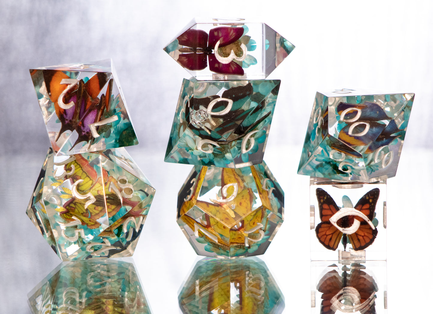 Butterfly Court - 7 Piece Handmade Resin Dice