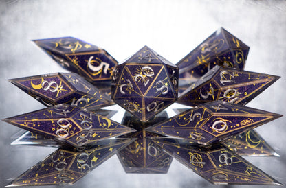 Written in the Stars Purple Variant -Sharp 7 Piece Handmade Resin Dice