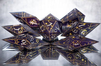 Written in the Stars Purple Variant -Sharp 7 Piece Handmade Resin Dice