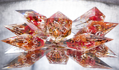 Set Your Heart Ablaze - Sharp 7 Piece Handmade Resin Dice