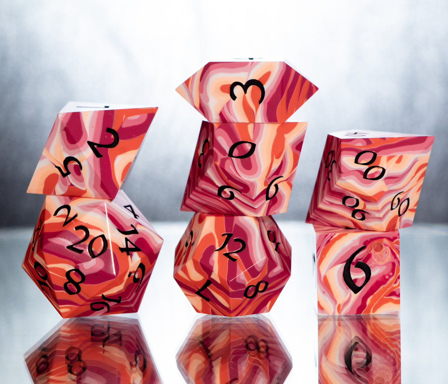 Lesbian Pride Dirty Pour: 7 Piece Handmade Resin Dice