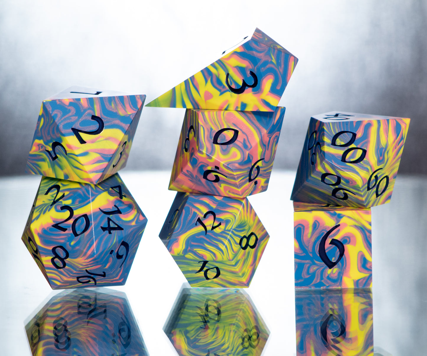 Pan Pride Dirty Pour: Alt 7 Piece Handmade Resin Dice