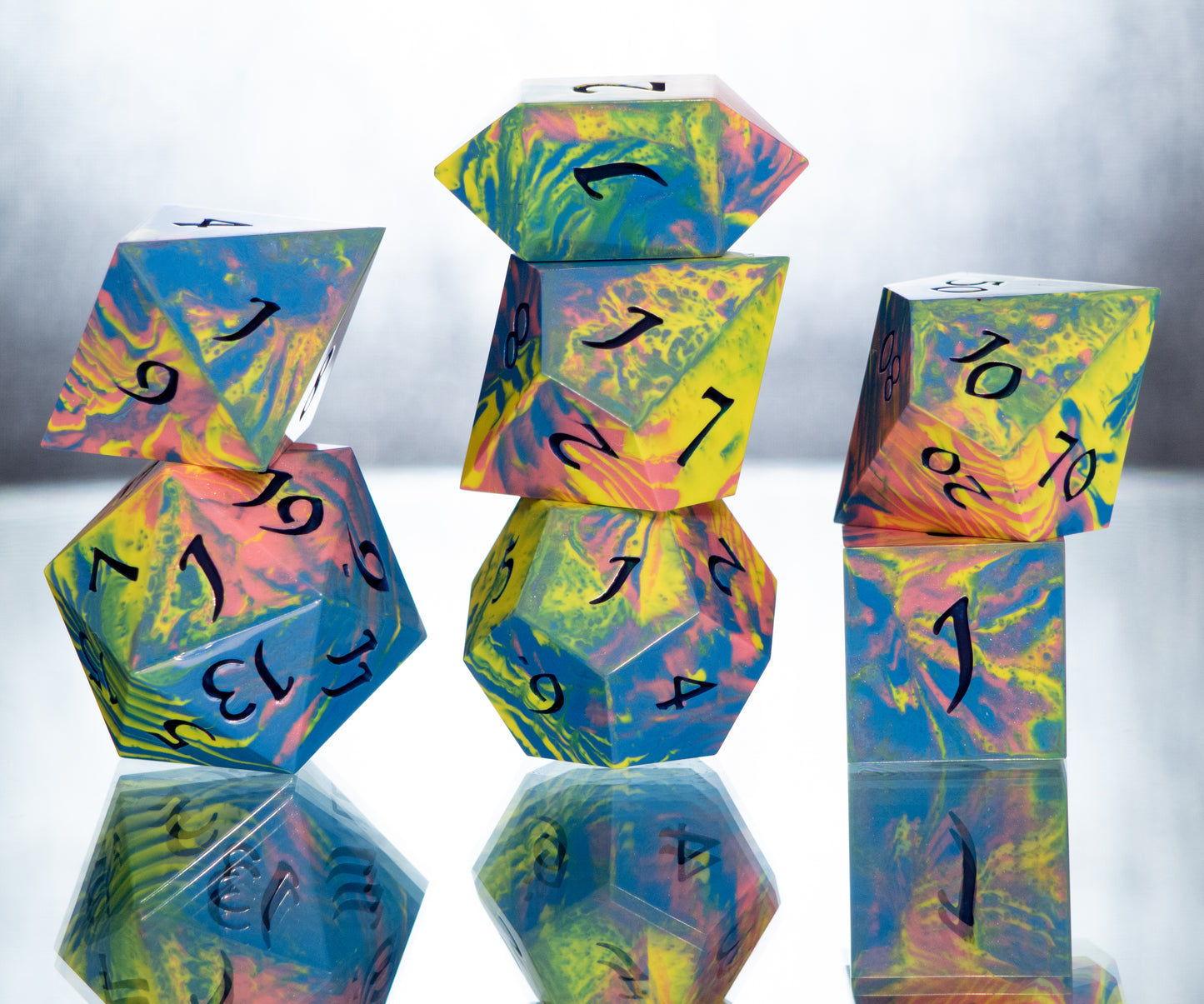 Pan Pride Dirty Pour: 7 Piece Handmade Resin Dice