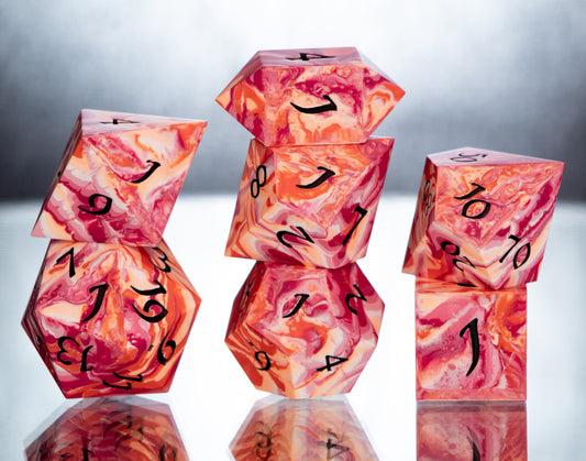 Lesbian Pride Dirty Pour: 7 Piece Handmade Resin Dice