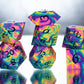 Neon Rainbow Dirty Pour: 7 Piece Handmade Resin Dice