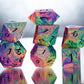Neon Rainbow Dirty Pour: 7 Piece Handmade Resin Dice