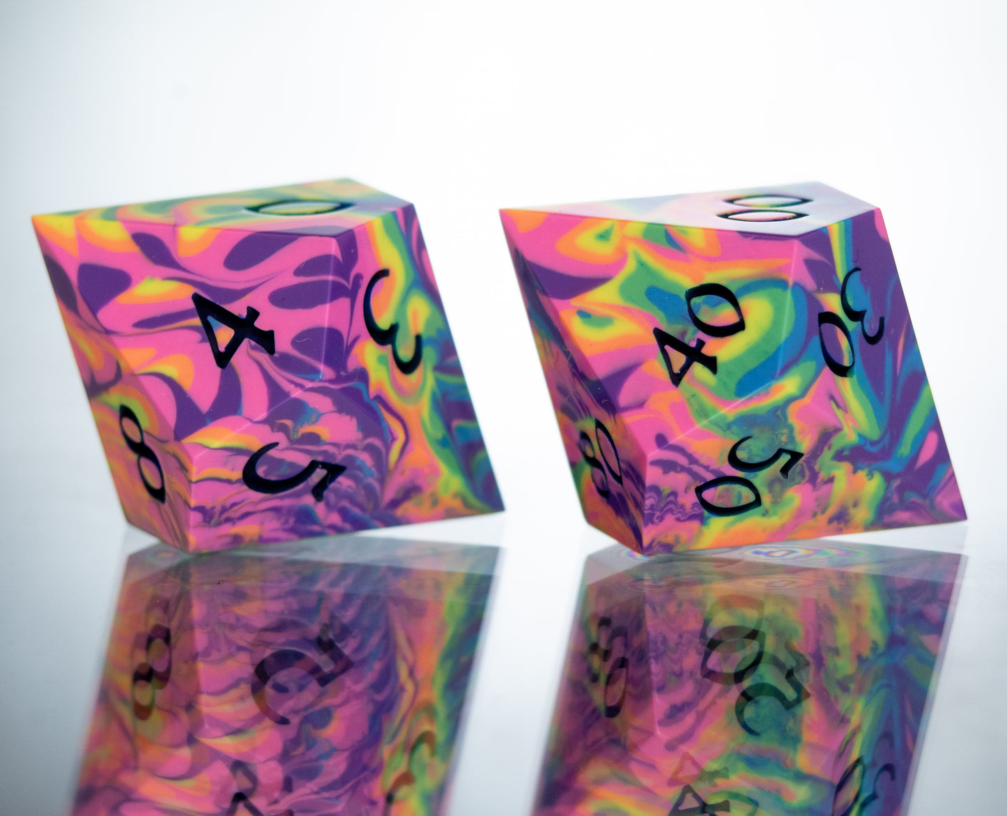 Neon Rainbow Dirty Pour: 7 Piece Handmade Resin Dice