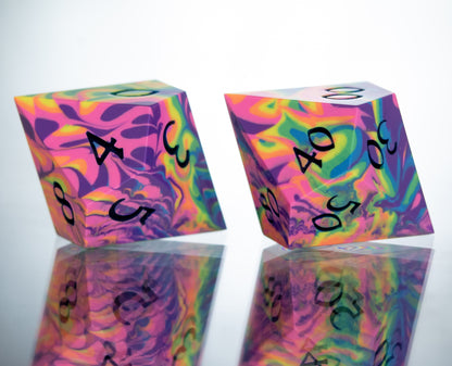 Neon Rainbow Dirty Pour: 7 Piece Handmade Resin Dice