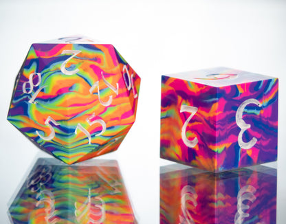 Neon Rainbow Dirty Pour: 7 Piece Handmade Resin Dice