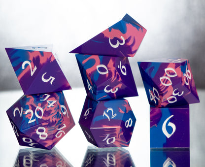 Bi Pride Dirty Pour: Alt 7 Piece Handmade Resin Dice