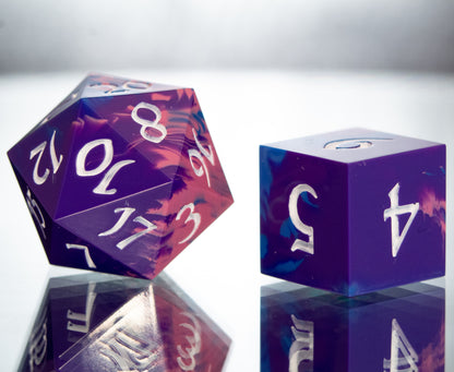 Bi Pride Dirty Pour: Alt 7 Piece Handmade Resin Dice