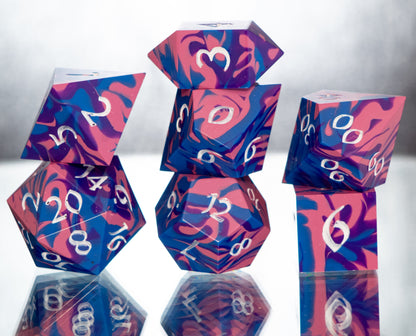 Bi Pride Dirty Pour: 7 Piece Handmade Resin Dice