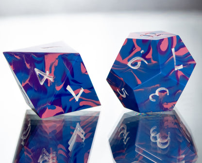 Bi Pride Dirty Pour: 7 Piece Handmade Resin Dice