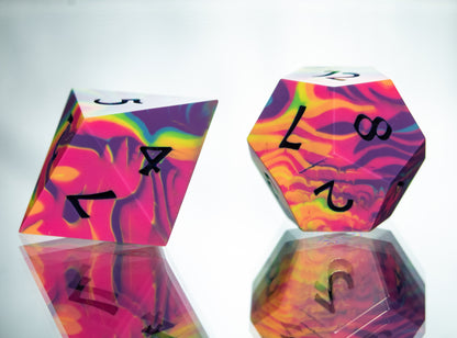 Neon Rainbow Dirty Pour: 7 Piece Handmade Resin Dice