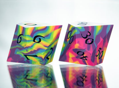 Neon Rainbow Dirty Pour: 7 Piece Handmade Resin Dice