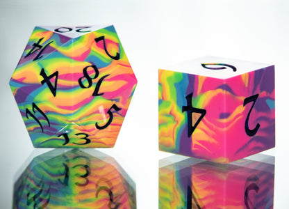 Neon Rainbow Dirty Pour: 7 Piece Handmade Resin Dice