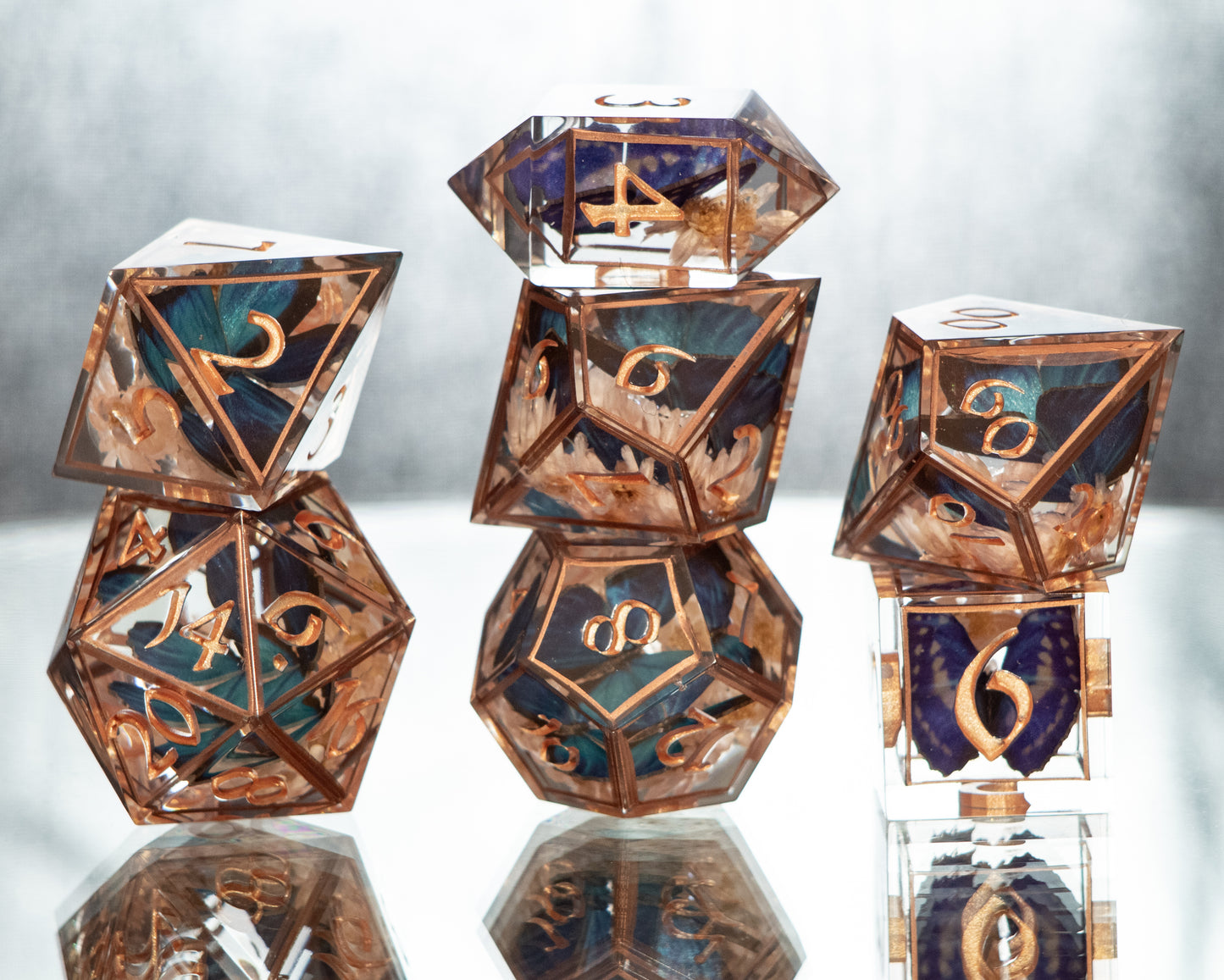 Antique Floral Morphos - 7 Piece Handmade Resin Dice