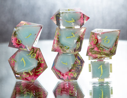 Summer Bloom - 7 Piece Handmade Resin Dice