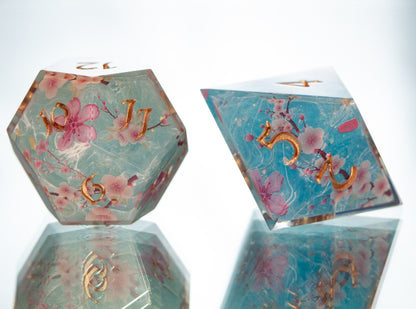 Sakura on the Water - 7 Piece Handmade Resin Dice