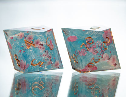 Sakura on the Water - 7 Piece Handmade Resin Dice