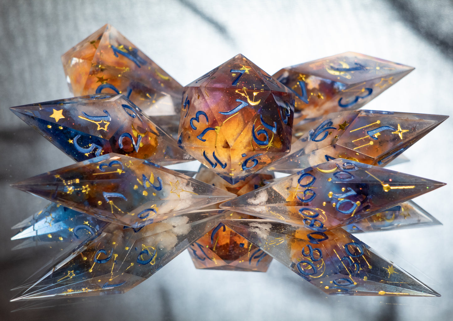 Arcane Horizons- Sharp 7 Piece Handmade Resin Dice