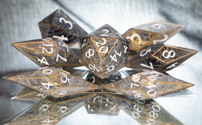 Marble Halls- Sharp 7 Piece Handmade Resin Dice