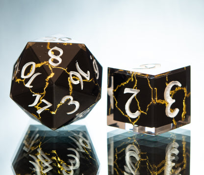 Obsidian Kintsugi - 7 Piece Handmade Resin Dice