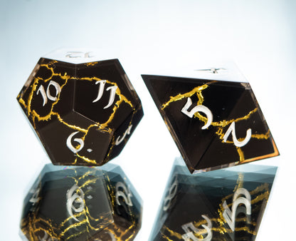 Obsidian Kintsugi - 7 Piece Handmade Resin Dice