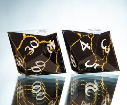 Obsidian Kintsugi - 7 Piece Handmade Resin Dice