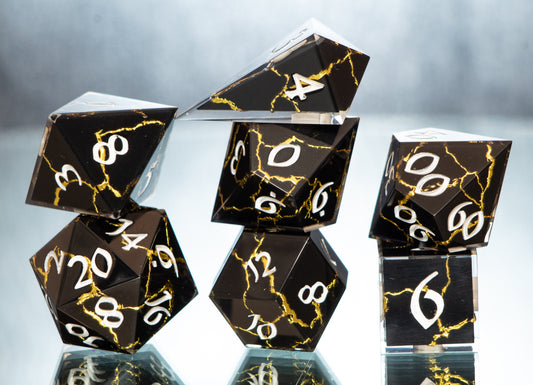 Obsidian Kintsugi - Alt 7 Piece Handmade Resin Dice