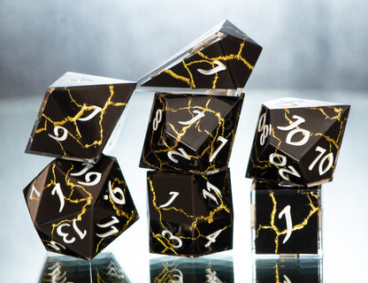 Obsidian Kintsugi - Alt 7 Piece Handmade Resin Dice