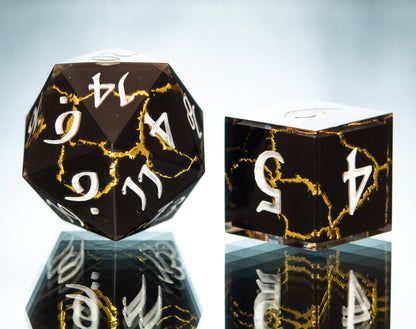 Obsidian Kintsugi - Alt 7 Piece Handmade Resin Dice