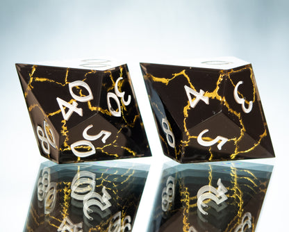 Obsidian Kintsugi - Alt 7 Piece Handmade Resin Dice