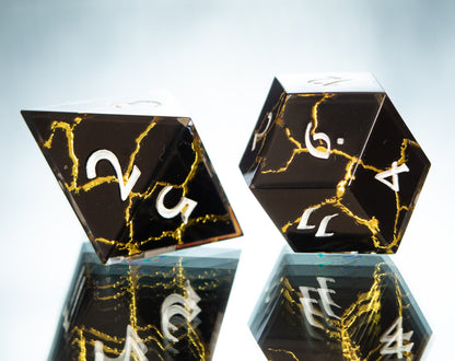 Obsidian Kintsugi - Alt 7 Piece Handmade Resin Dice