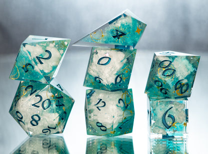 Teal Aurora - Alt 7 Piece Handmade Resin Dice