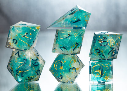 Teal Aurora - Alt 7 Piece Handmade Resin Dice