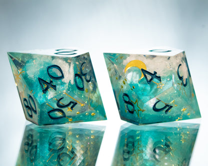 Teal Aurora - Alt 7 Piece Handmade Resin Dice