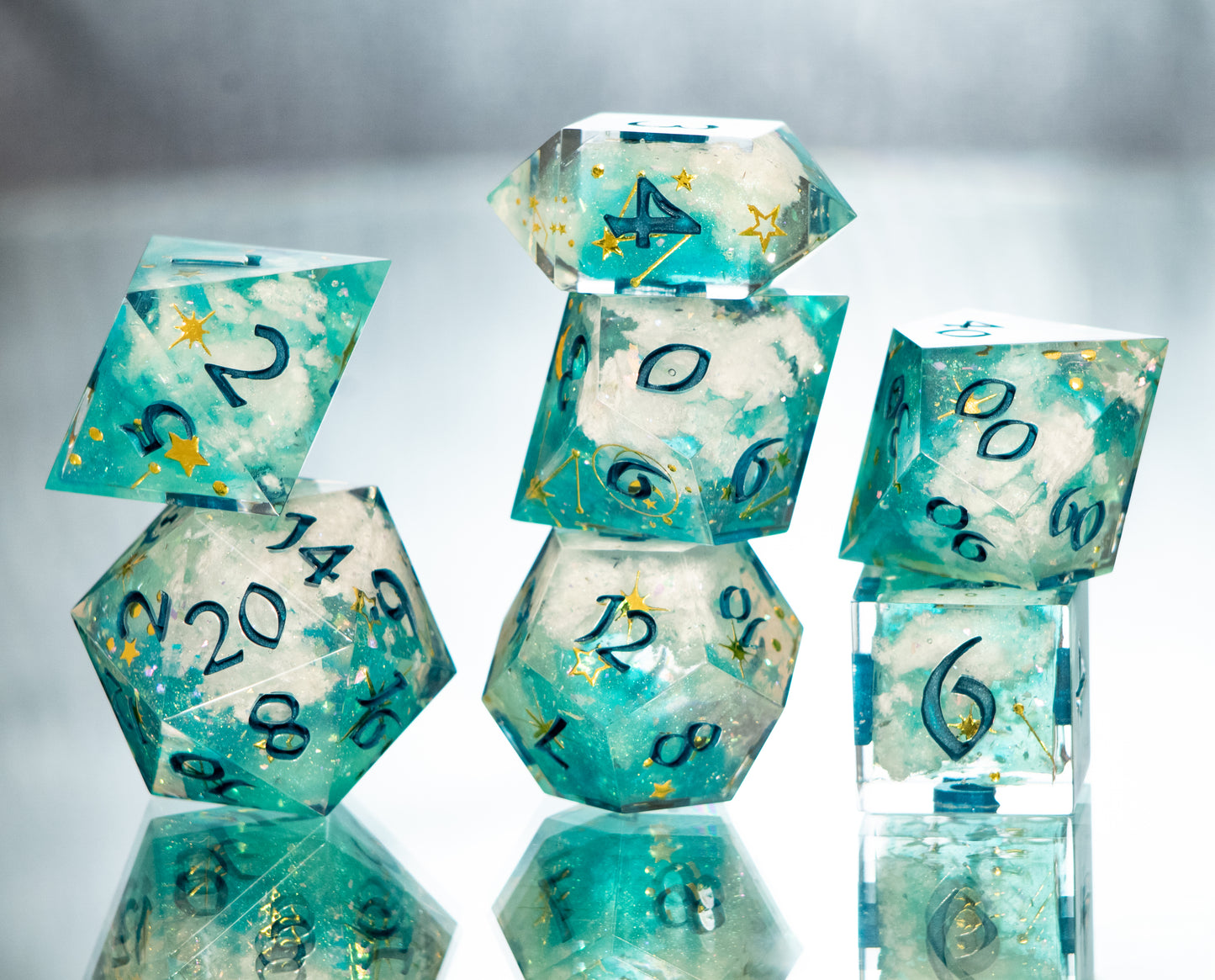 Teal Aurora - 7 Piece Handmade Resin Dice