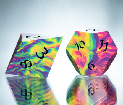 Neon Rainbow Dirty Pour: 7 Piece Handmade Resin Dice