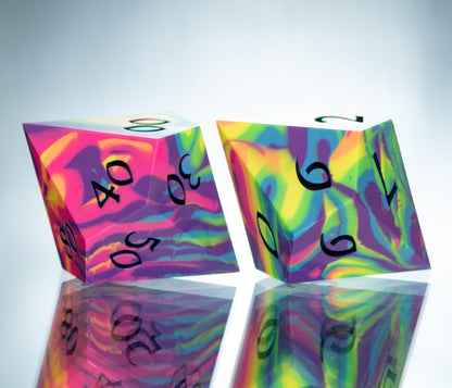 Neon Rainbow Dirty Pour: 7 Piece Handmade Resin Dice