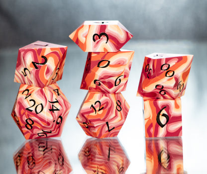 Lesbian Pride Dirty Pour: 7 Piece Handmade Resin Dice