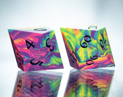 Neon Rainbow Dirty Pour: 7 Piece Handmade Resin Dice