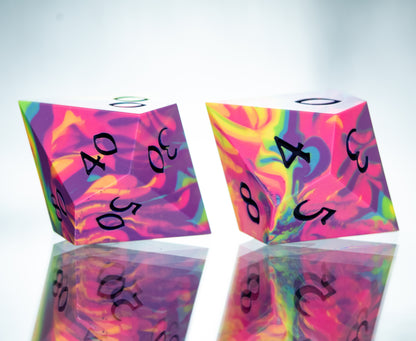 Neon Rainbow Dirty Pour: 7 Piece Handmade Resin Dice