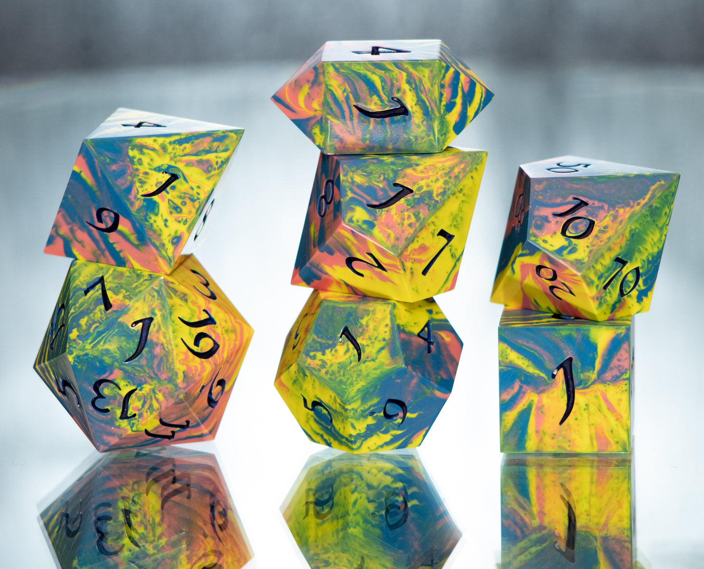 Pan Pride Dirty Pour: 7 Piece Handmade Resin Dice