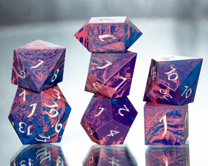 Bi Pride Dirty Pour: 7 Piece Handmade Resin Dice