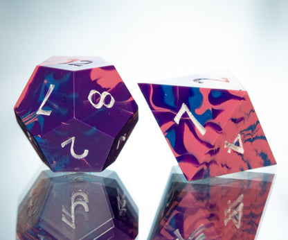 Bi Pride Dirty Pour: 7 Piece Handmade Resin Dice