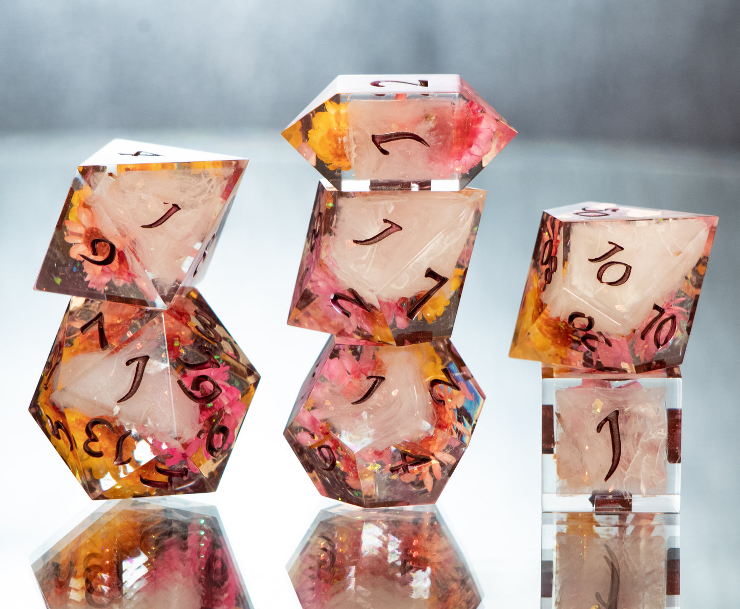 Sapphic Sunset - 7 Piece Handmade Resin Dice