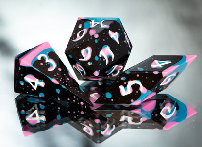 Splatter- Sharp 7 Piece Handmade Resin Dice